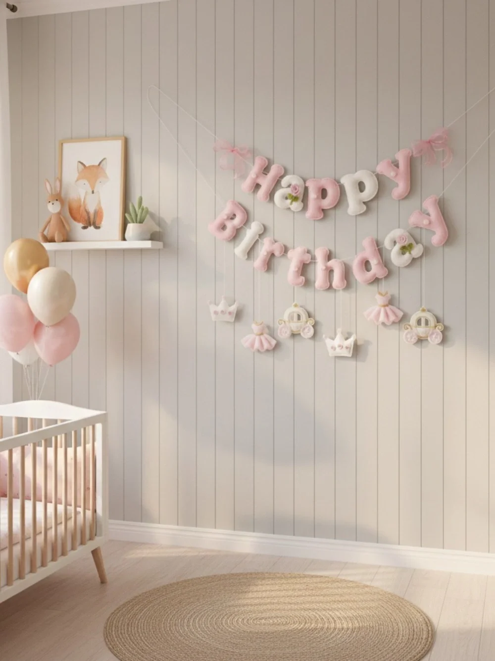 Pink Princess Happy Birthday Felt Bunting | Girl Party Decor